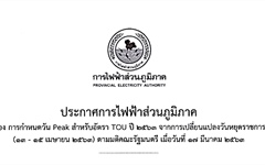 PEA กำหนดวัน Peak สำหรับอัตรา TOU ปี 2563 จากการเปลี่ยนแปลงวันหยุดราชการตามมติคณะรัฐมนตรี เมื่อวันที่ 17 มีนาคม 2563