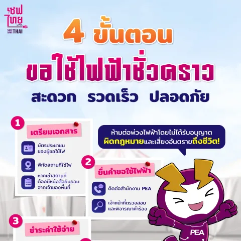 4 ขั้นตอนขอใช้ไฟฟ้าชั่วคราว