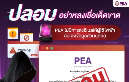 PEA เตือนระวังกลุ่มมิจฉาชีพ ส่งอีเมลให้ผู้ใช้ไฟฟ้าอัปเดตข้อมูลส่วนบุคคล