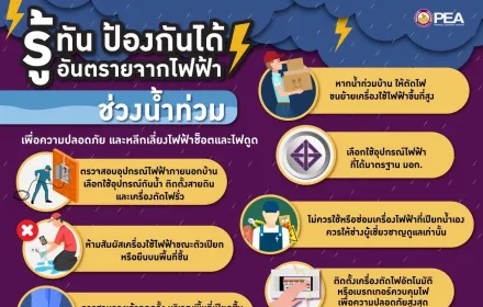 PEA แนะนำการใช้ไฟฟ้า ในกรณีที่มีน้ำท่วมหรือน้ำท่วมขัง
