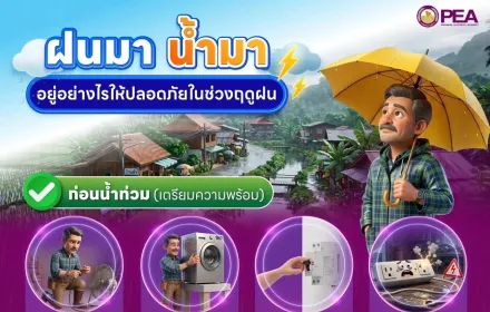 PEA ห่วงใยประชาชน แนะเตรียมรับมือฝนตกหนัก ลมกระโชกแรง และน้ำท่วมฉับพลัน