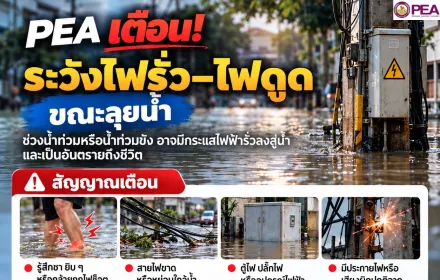 PEA เตือน! ระวังไฟรั่ว–ไฟดูด ขณะลุยน้ำ