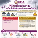 PEA เตือนประชาชนเตรียมรับมือฝนตกหนัก–หนักมาก