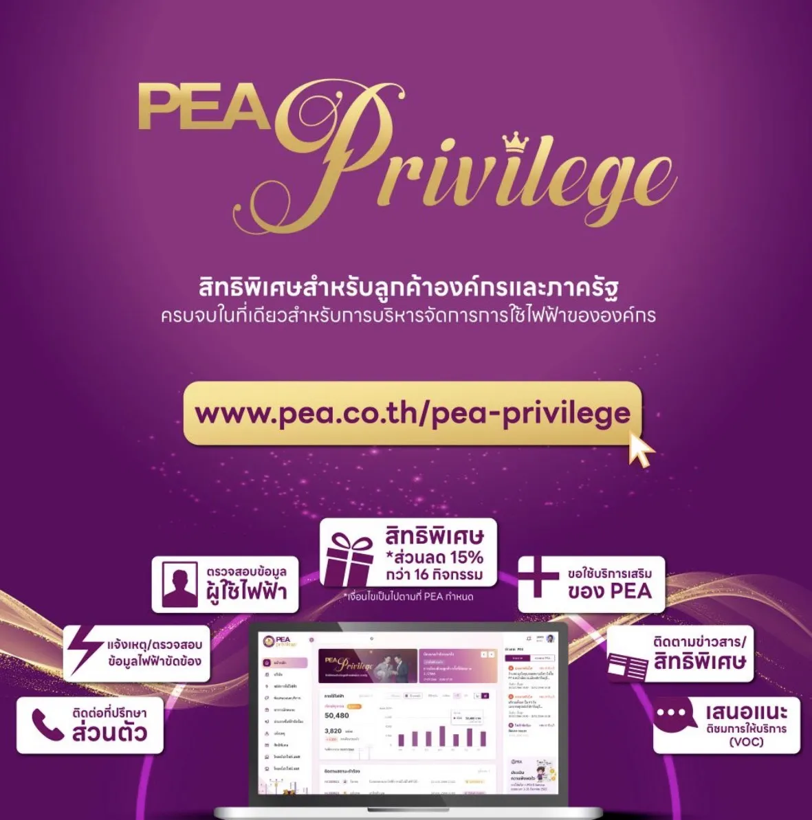 PEA Privilege มอบสิทธิพิเศษสำหรับลูกค้าองค์กรและภาครัฐ ครบจบในที่เดียวเพื่อการบริหารจัดการการใช้ไฟฟ้าอย่างมีประสิทธิภาพ